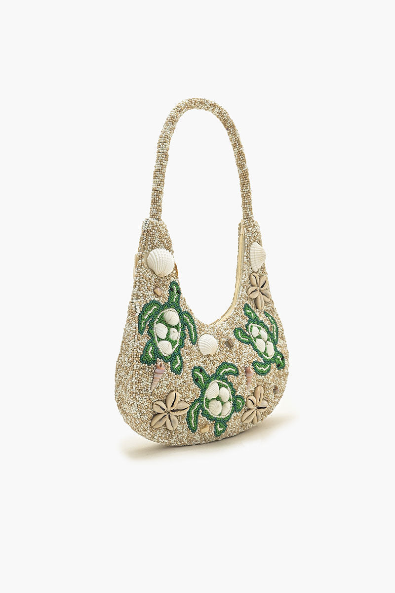 Sea Turtle Shell Beaded Hobo Bag