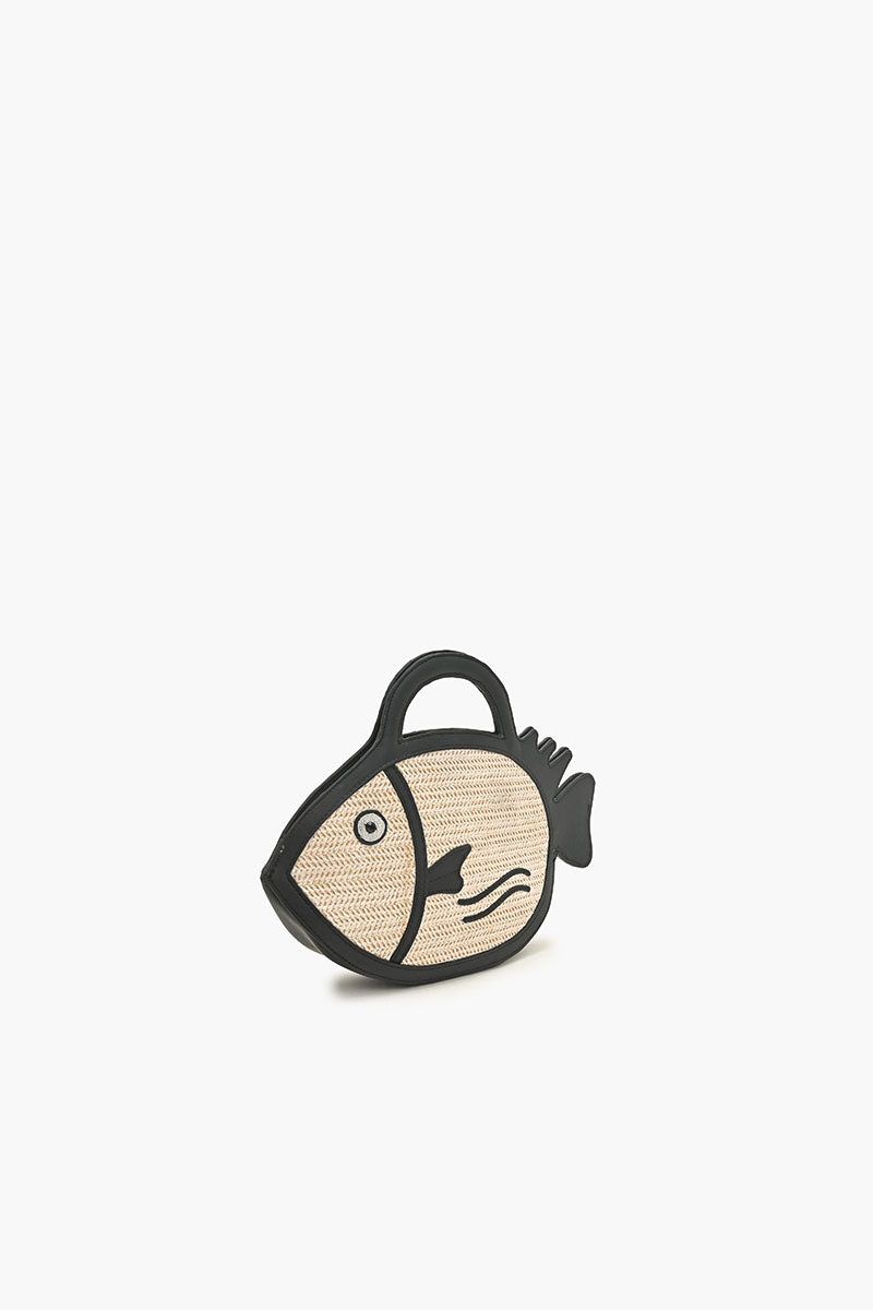 Black Trim Fish Raffia Handheld Clutch