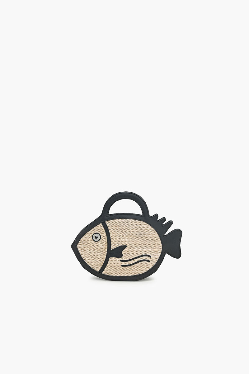 Black Trim Fish Raffia Handheld Clutch