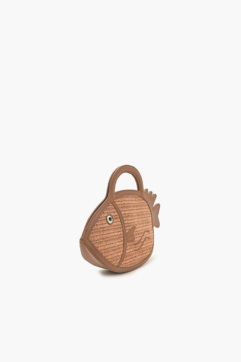 Brown Trim Fish Raffia Handheld Clutch