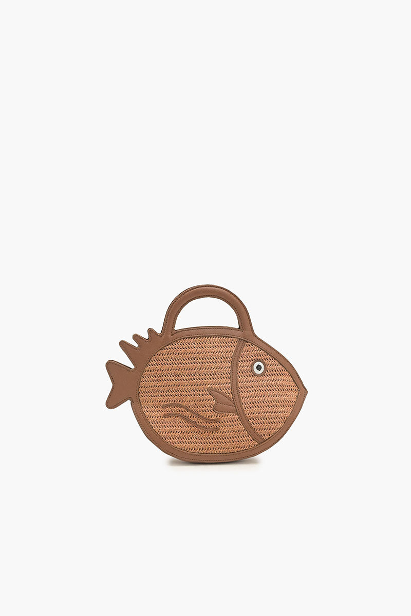 Brown Trim Fish Raffia Handheld Clutch