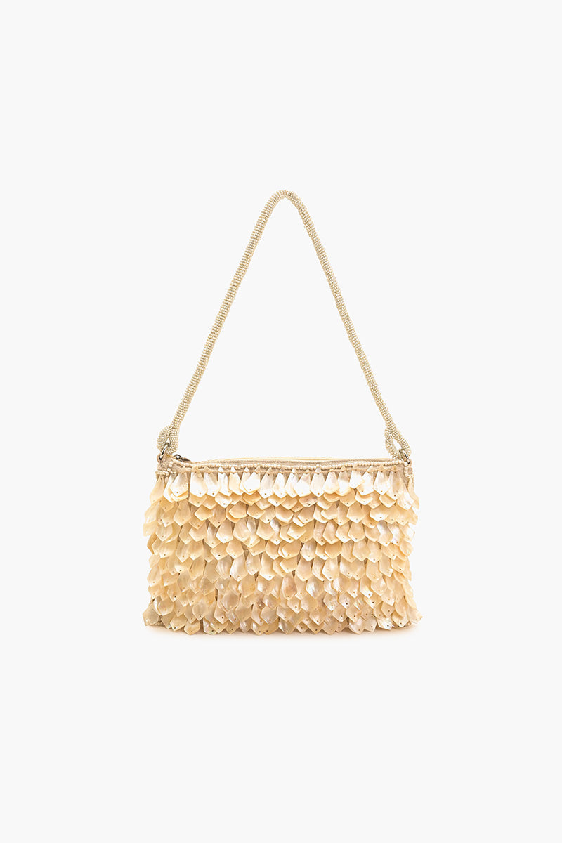 Rainbow Shell Beaded Top Zip Shoulder Bag