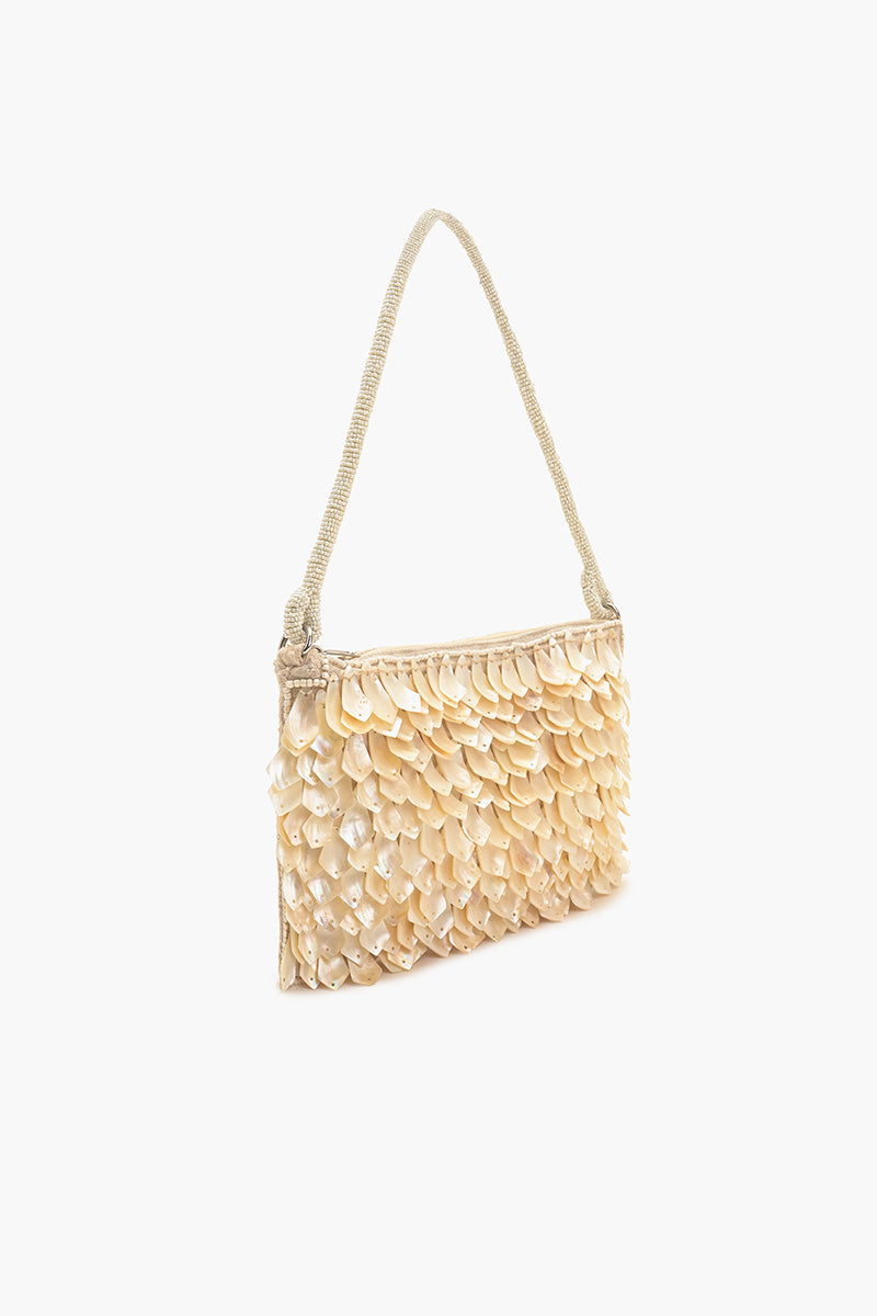 Rainbow Shell Beaded Top Zip Shoulder Bag