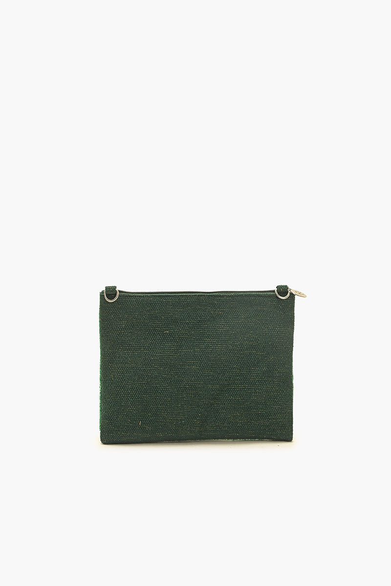 Emerald Sea Life Beaded Top Zip Clutch