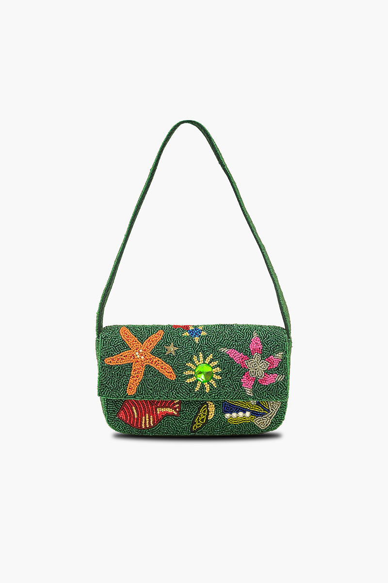 Emerald Sea Life Beaded Shoulder Bag