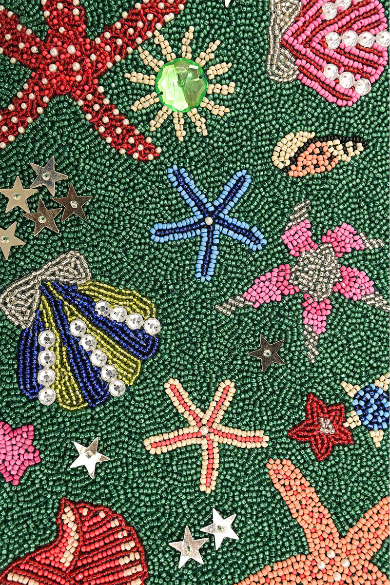 Emerald Sea Life Beaded Shoulder Bag