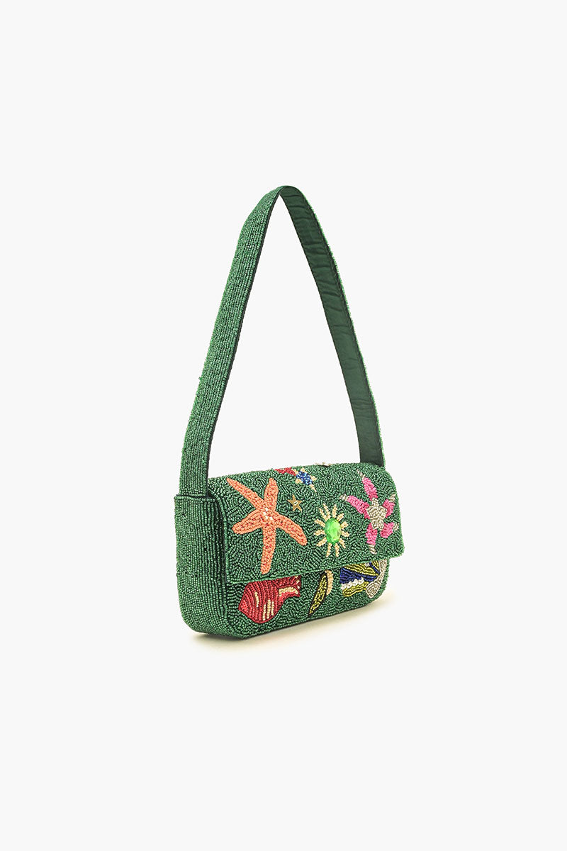 Emerald Sea Life Beaded Shoulder Bag