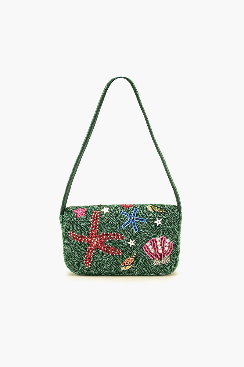 Emerald Sea Life Beaded Shoulder Bag