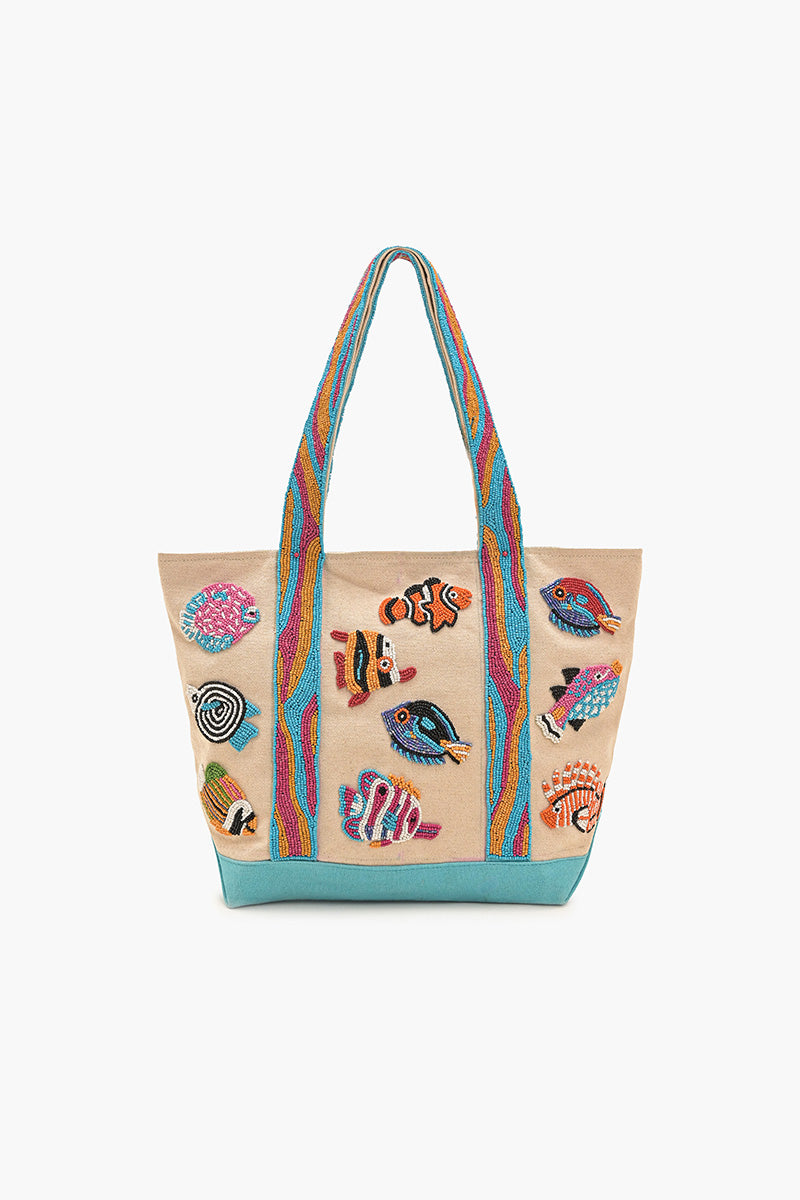 Colorful Fish Beaded Boat Tote