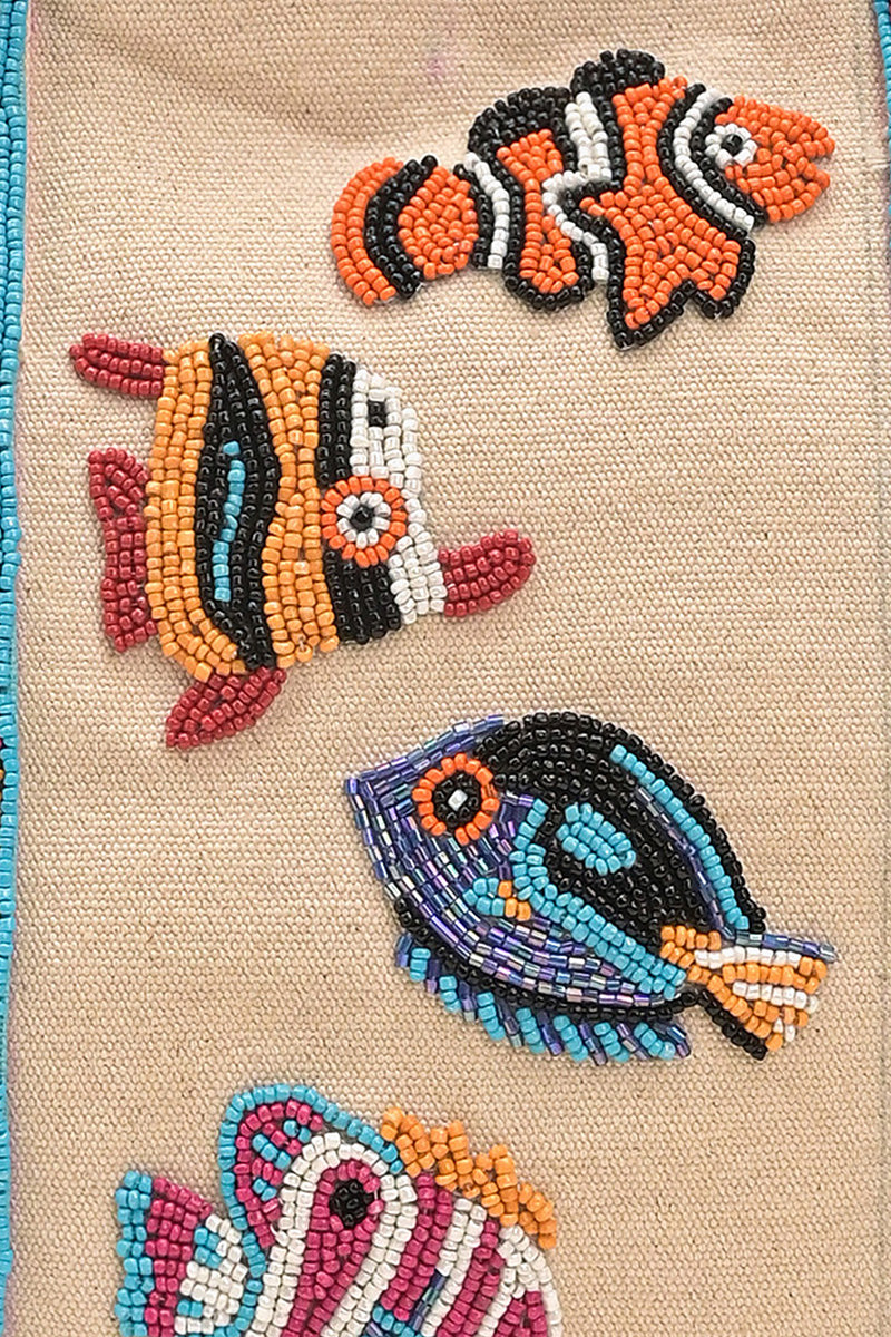 Colorful Fish Beaded Boat Tote