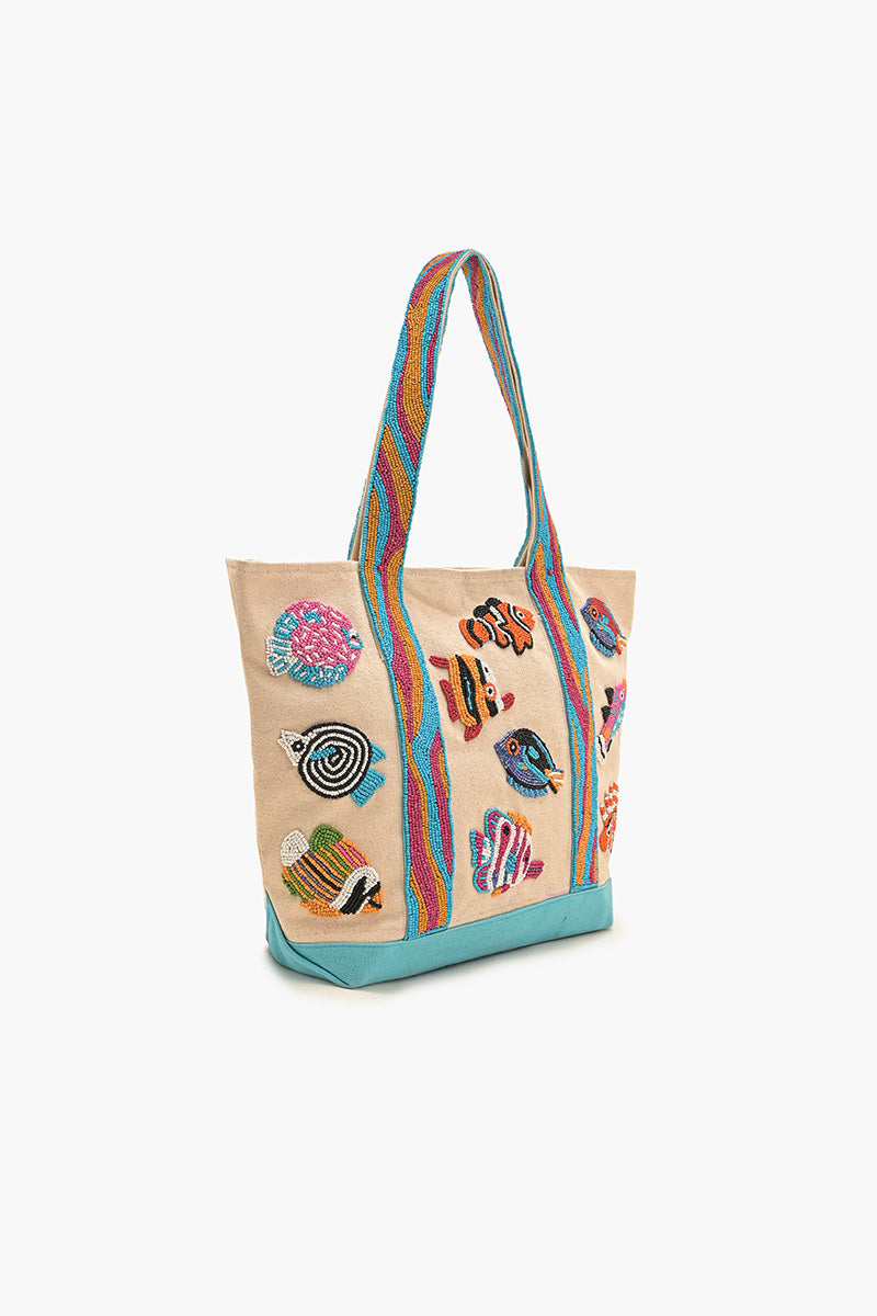 Colorful Fish Beaded Boat Tote