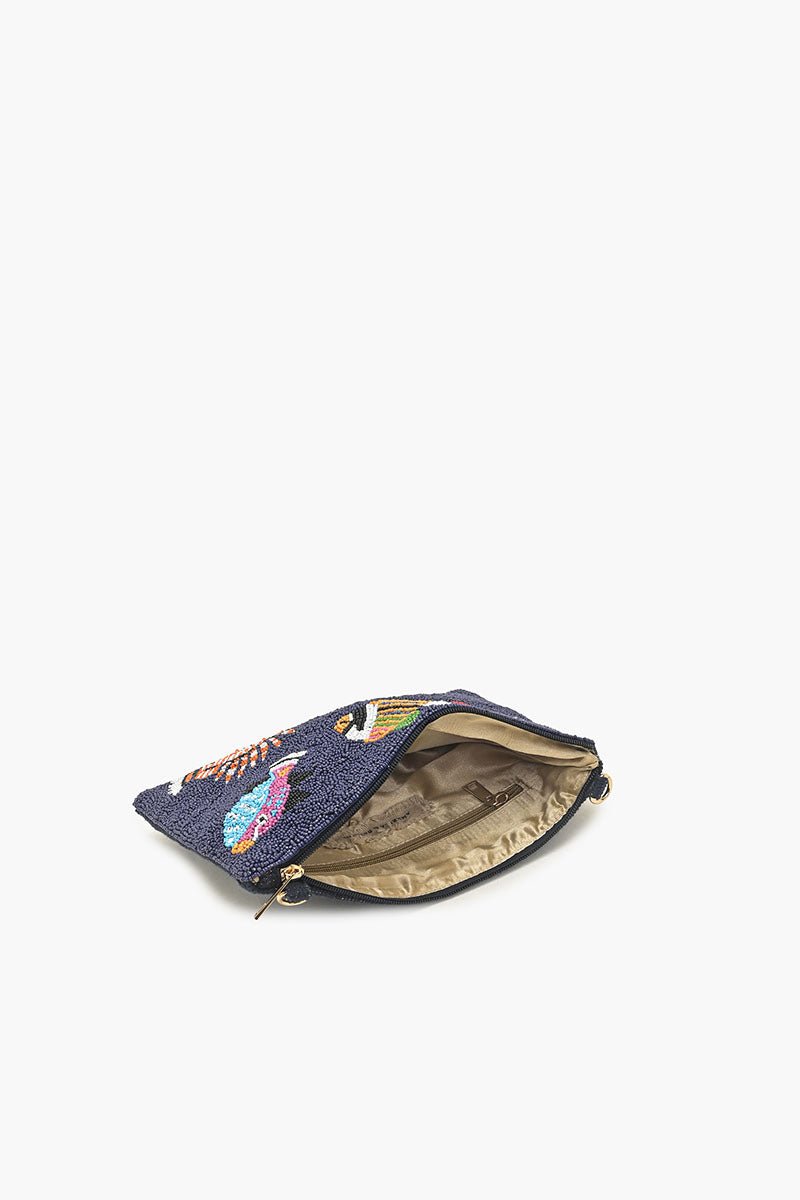 Colorful Fish Beaded Top Zip Clutch