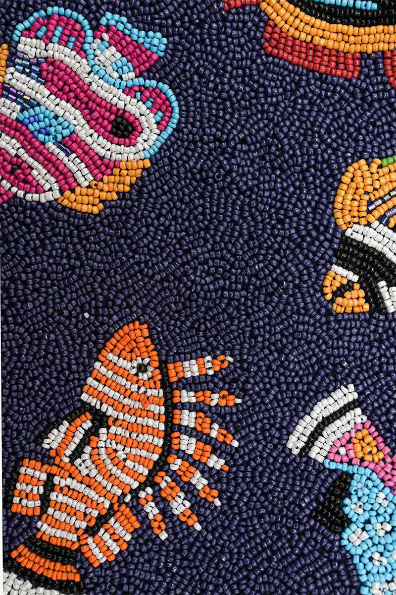 Colorful Fish Beaded Top Zip Clutch