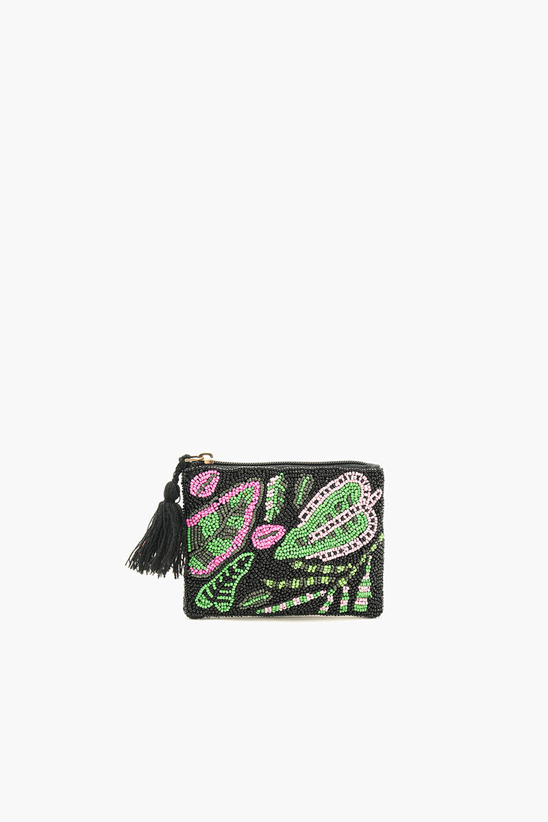 Tropical Leaves Beaded Coin Pouch