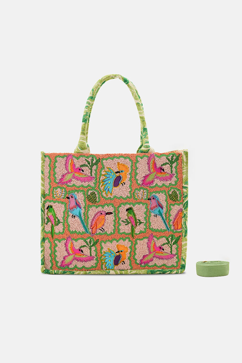 Paradise Found Birds Beaded Luxury Book Tote