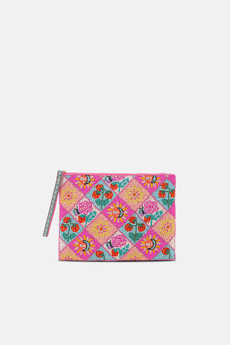 Midnight Galaxy Celestial Beaded Wristlet Clutch