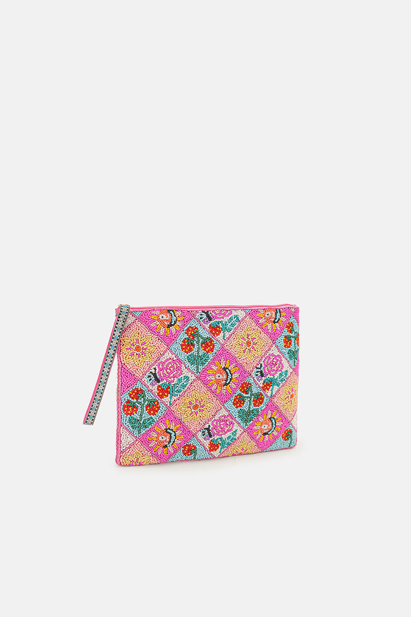 Midnight Galaxy Celestial Beaded Wristlet Clutch