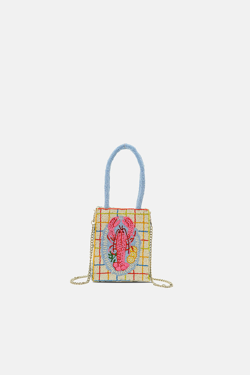 New England Lobster Beaded North South Crossbody Bag
