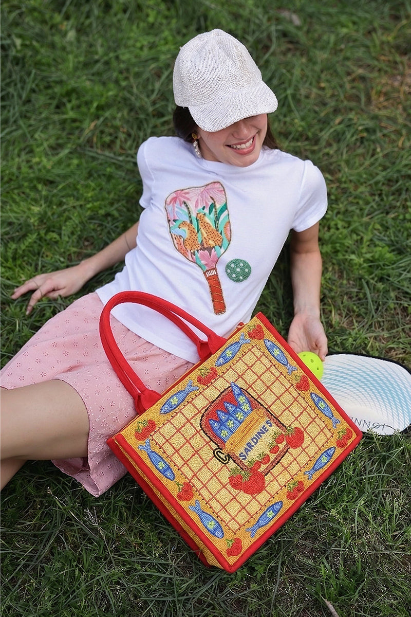 Deep Sea Sardine Beaded Coastal Book Tote | view 1