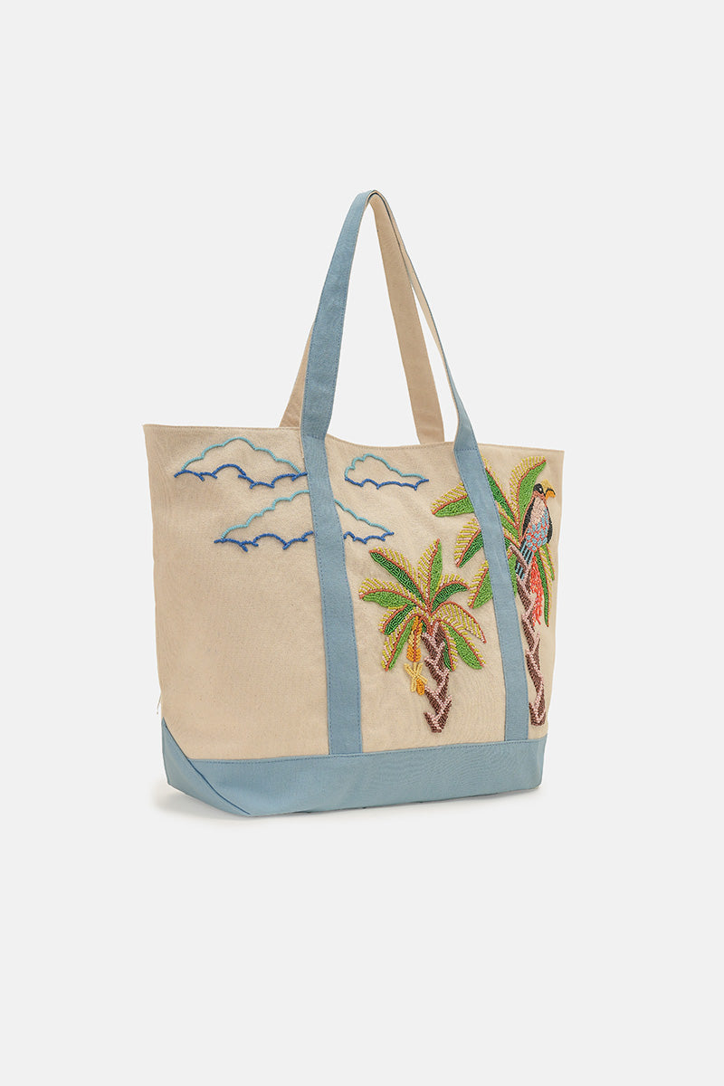 Paradise Palm Bird Handcrafted Boat Tote