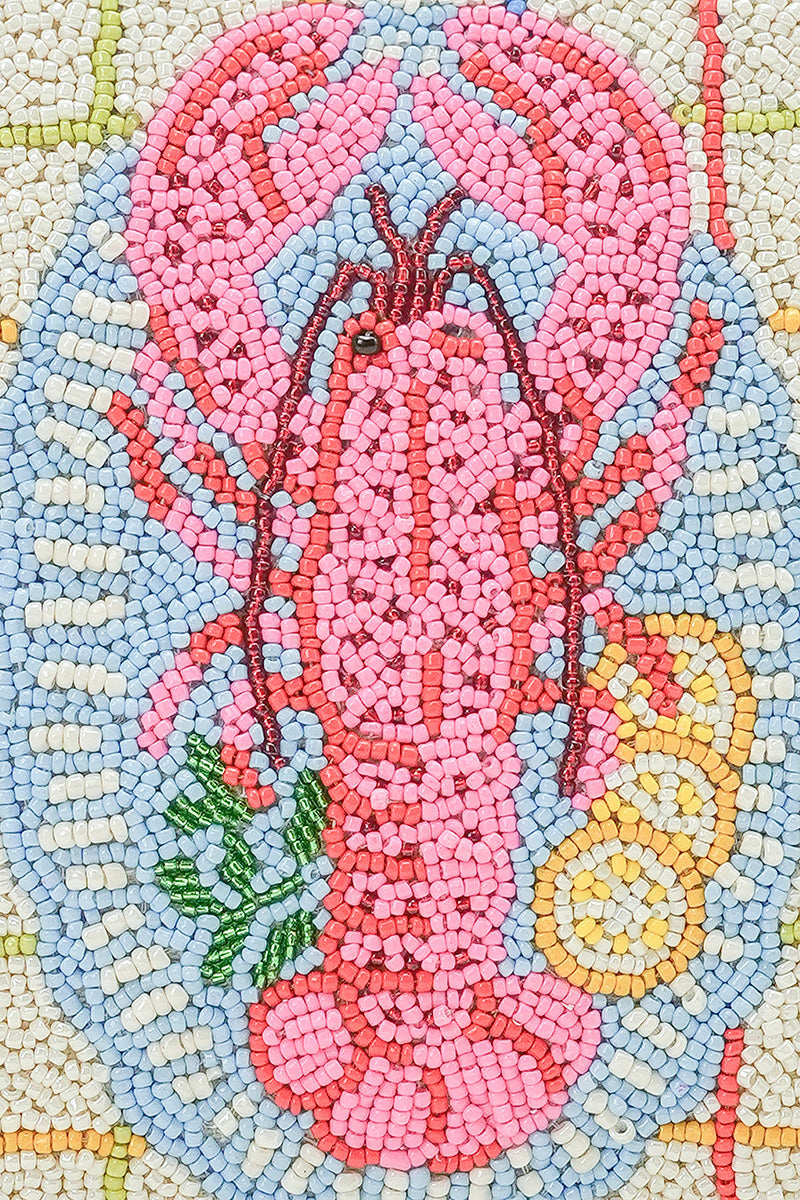 New England Lobster Beaded Wristlet Clutch