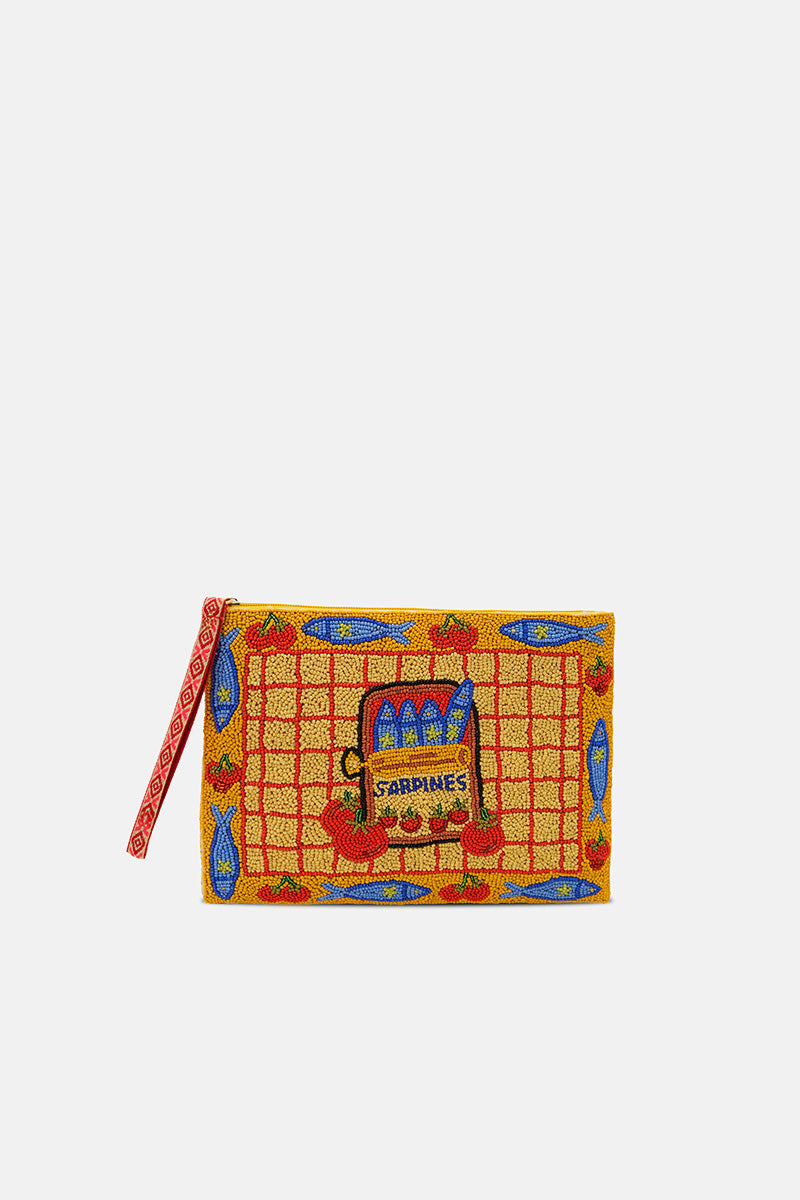 Deep Sea Sardine Beaded Wristlet Clutch