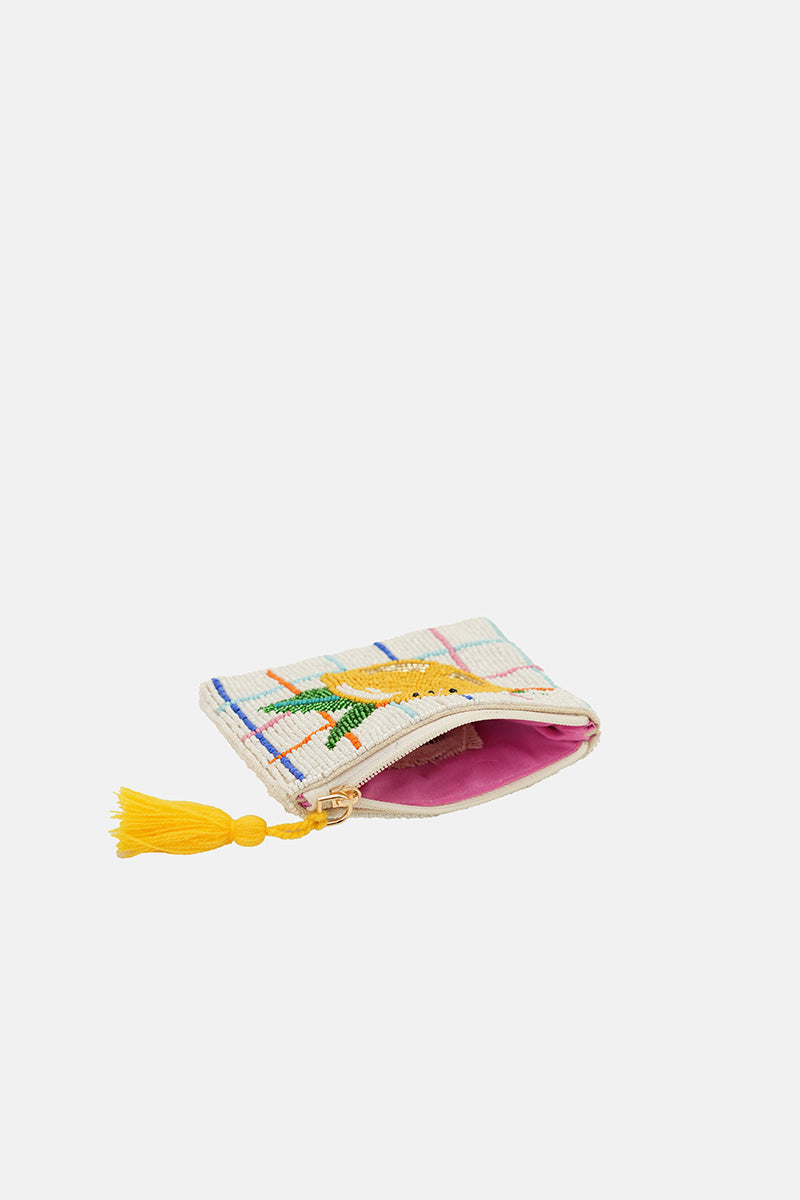 Citrus Lemon Grid Beaded Coin Pouch