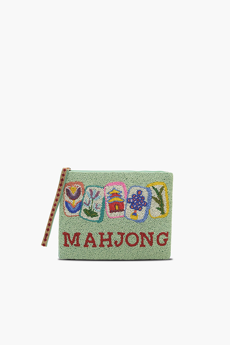 Mahjong Luxe Fully Hand-Beaded Top Zip Clutch | view 1