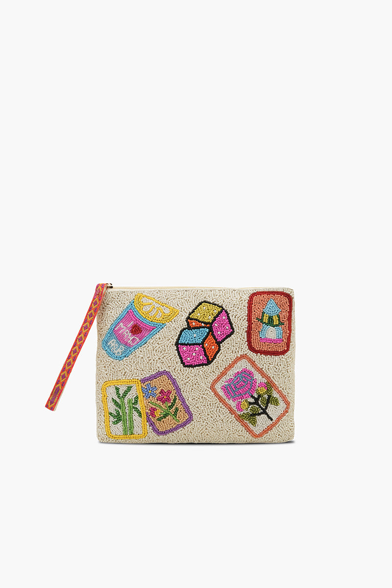 Mahjong Glam Fully Hand-Beaded Top Zip Clutch | view 1