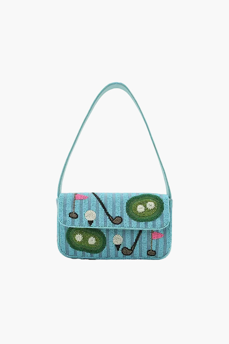 Golf Greens Fully Hand-Beaded Statement Shoulder Bag | view 1
