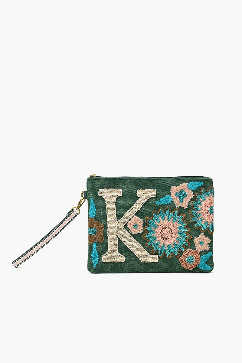 Personalized Initial Embellished Wristlet Pouch