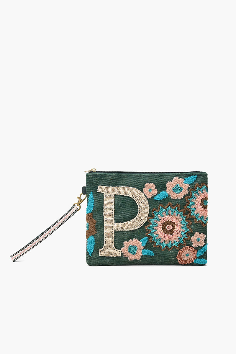 Personalized Initial Embellished Wristlet Pouch