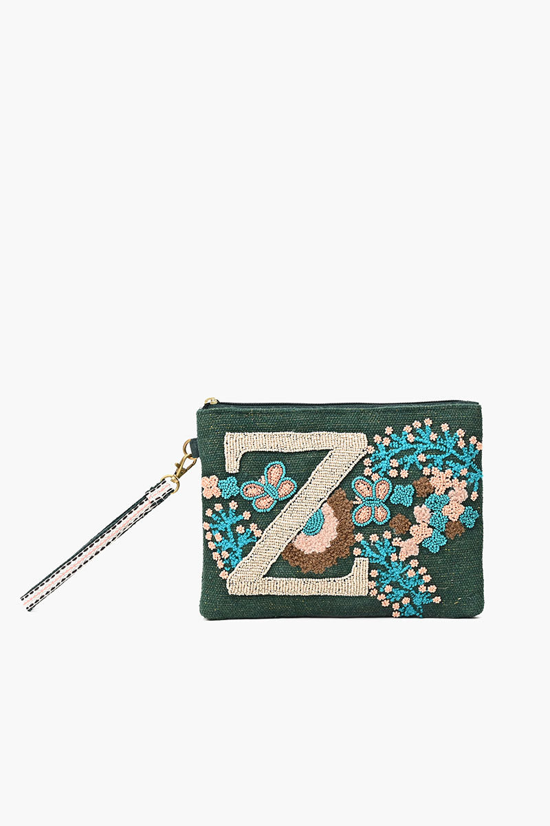 Personalized Initial Embellished Wristlet Pouch