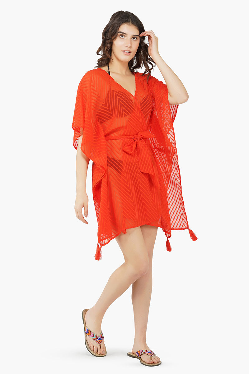 Red Front Open Cover Up Kimono