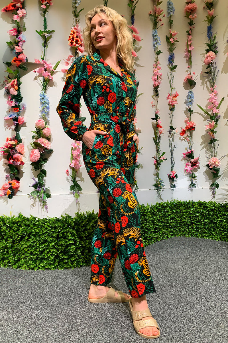 Jaguar Dreams Animal Print Full Sleeves Jumpsuit | America & Beyond