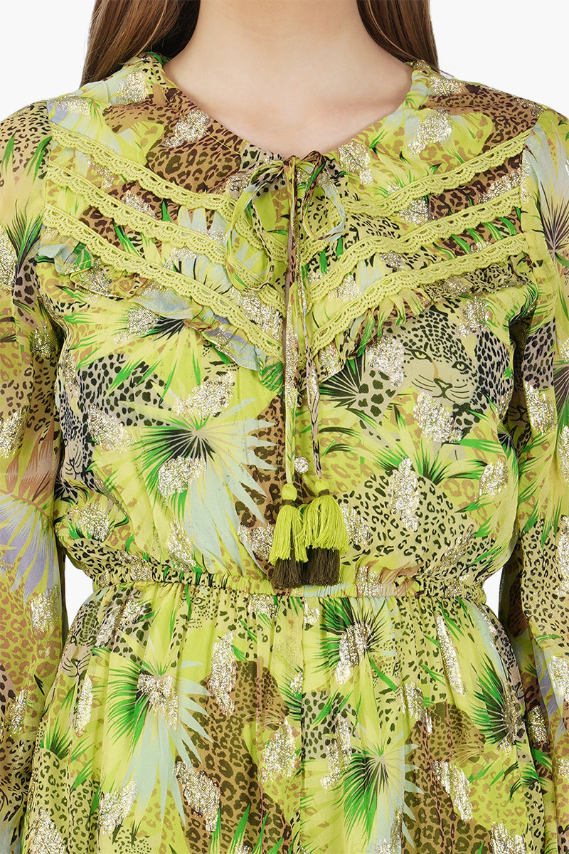 Lime Green Leopard Printed Romper