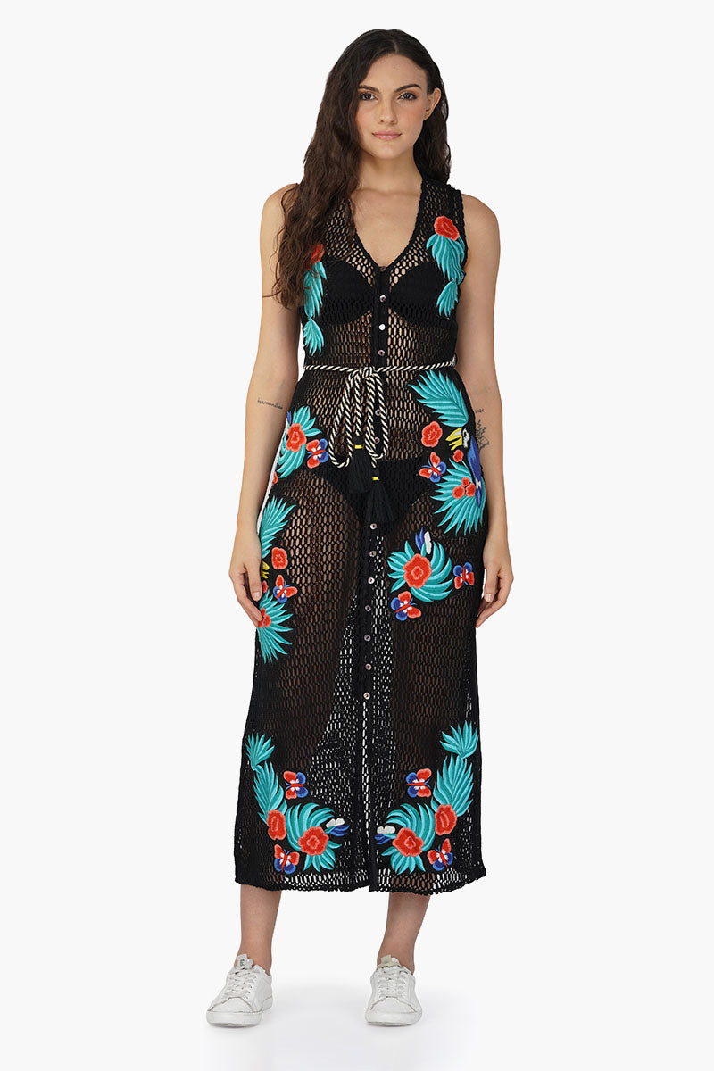 Maison Black Embroidered Shirt Dress M
