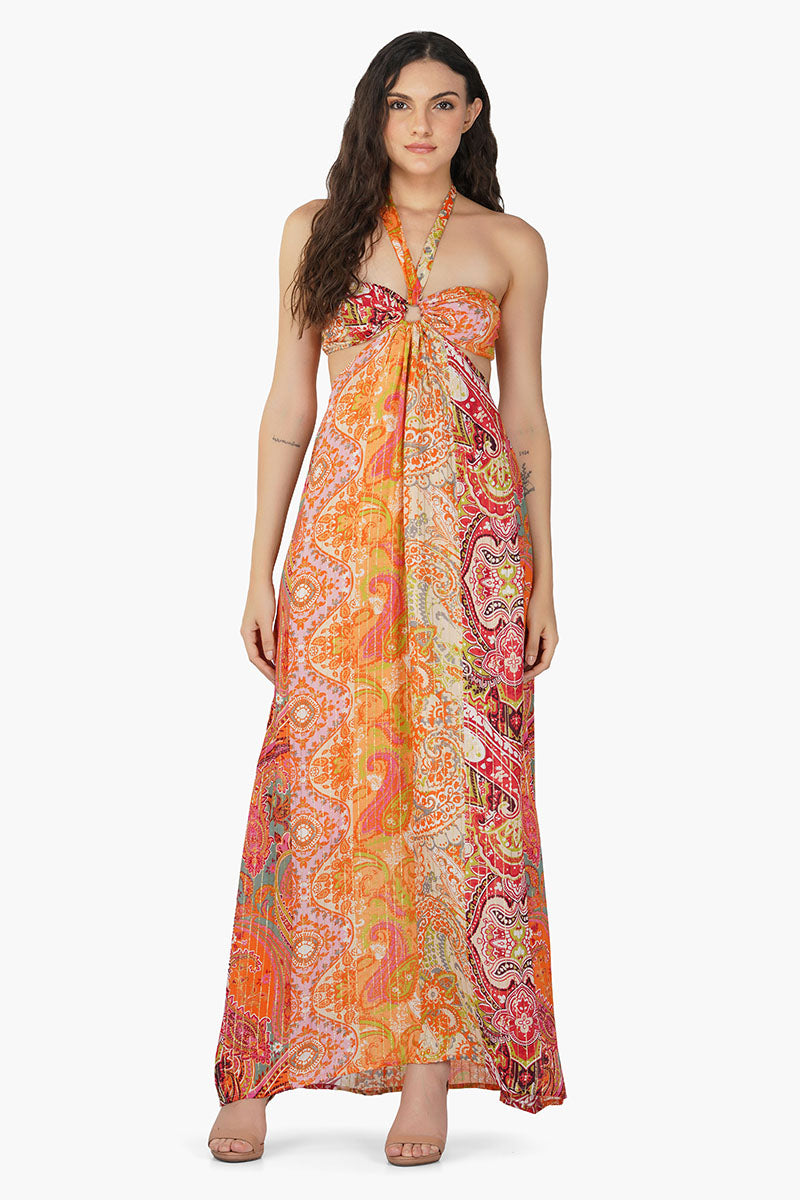 Multi Palm Paisley Maxi Dress Xs