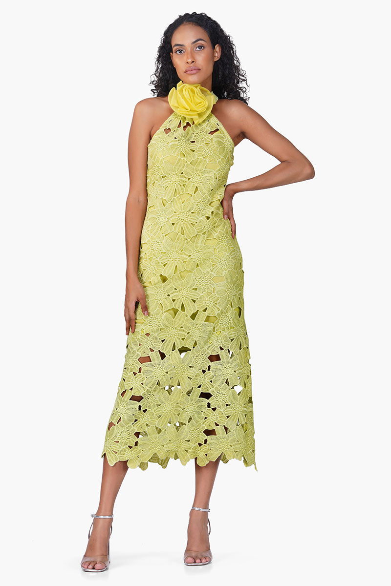 Fall For Neon Crosage Floral Halter Dress