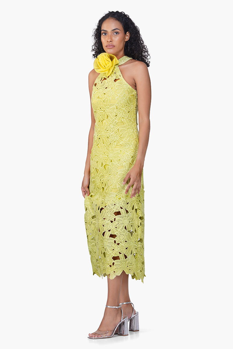 Fall For Neon Crosage Floral Halter Dress