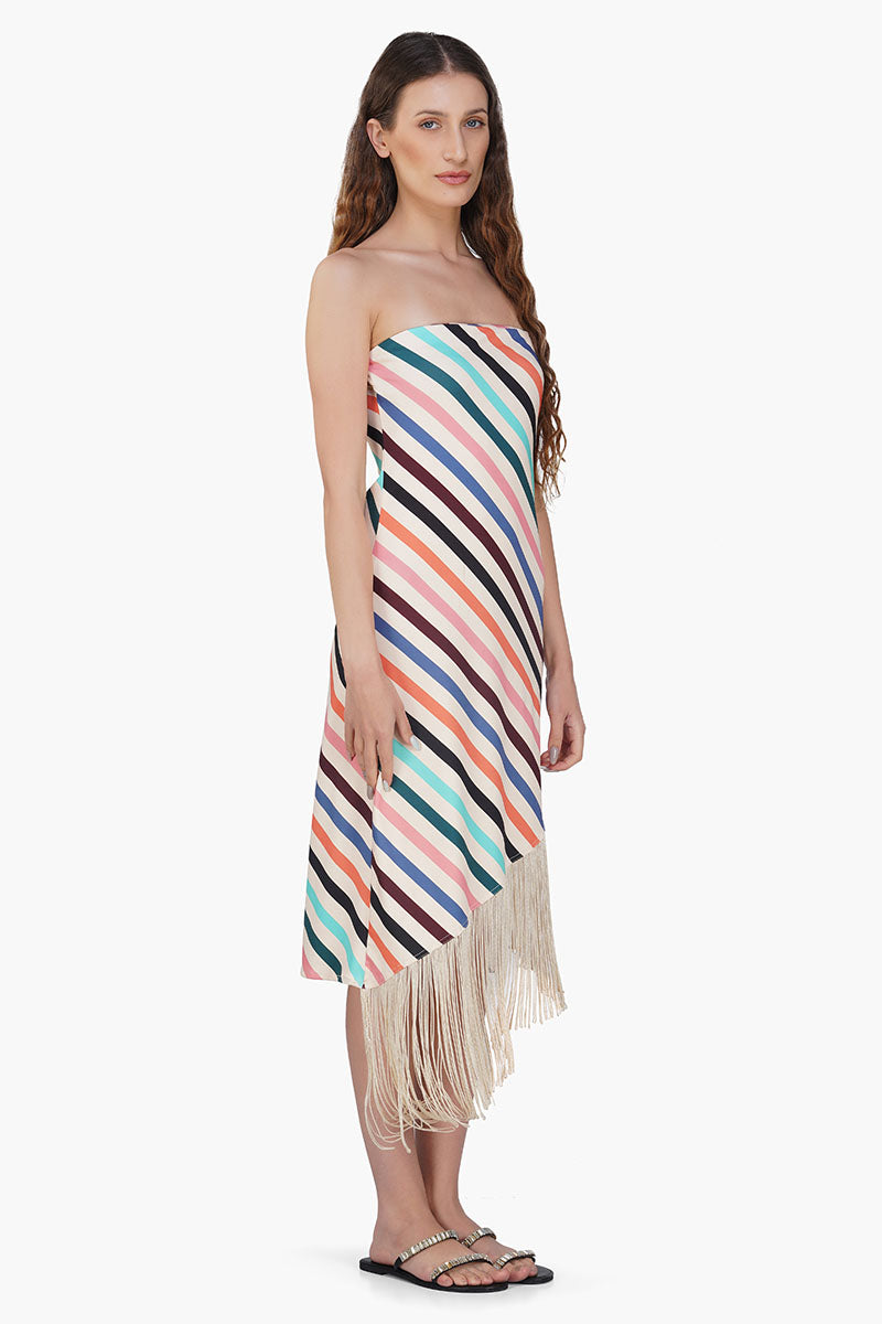 Stripe Staple Fringes Body Cone Dress