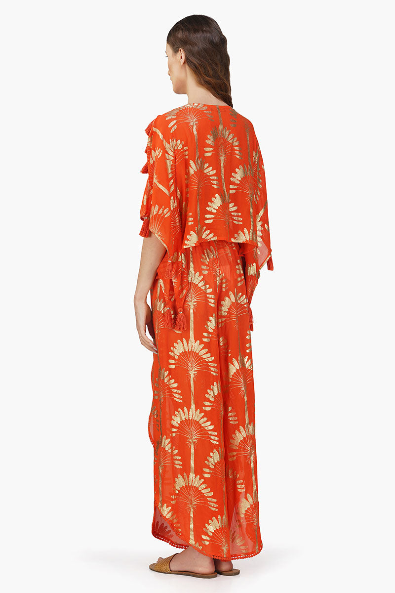 Sunset Palm Foil Tassel Blouse