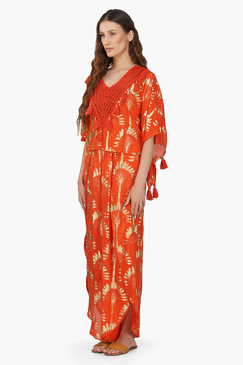 Sunset Palm Foil Wrap Pants