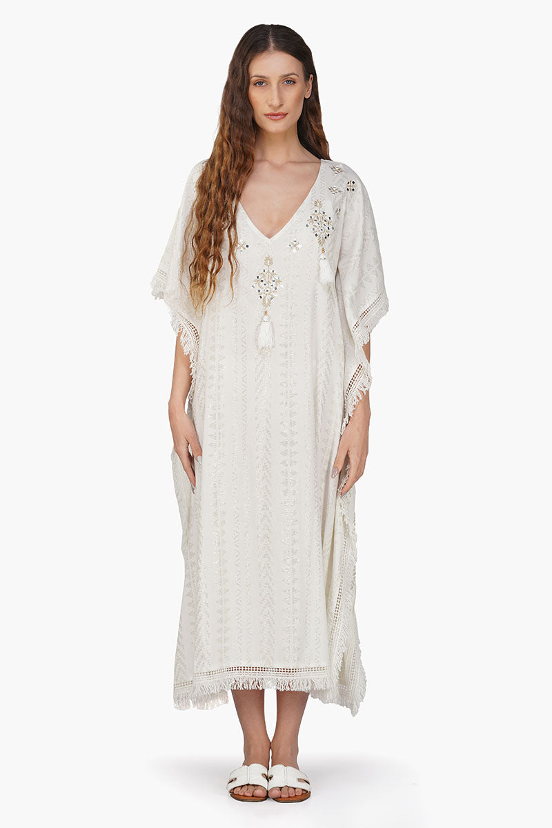 Golden Pearl Lurex Tassel Kaftan