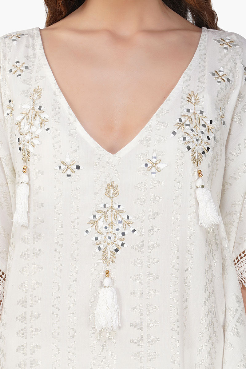 Golden Pearl Lurex Tassel Kaftan