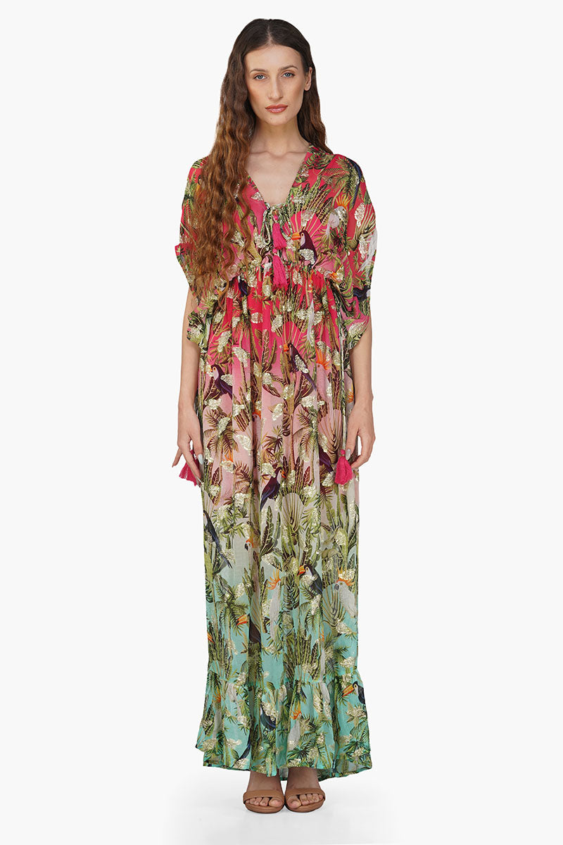 Farm Chirping Birds Printed Angel Maxi Dress S Farm Chirping Birds Printed Angel Maxi Dress S