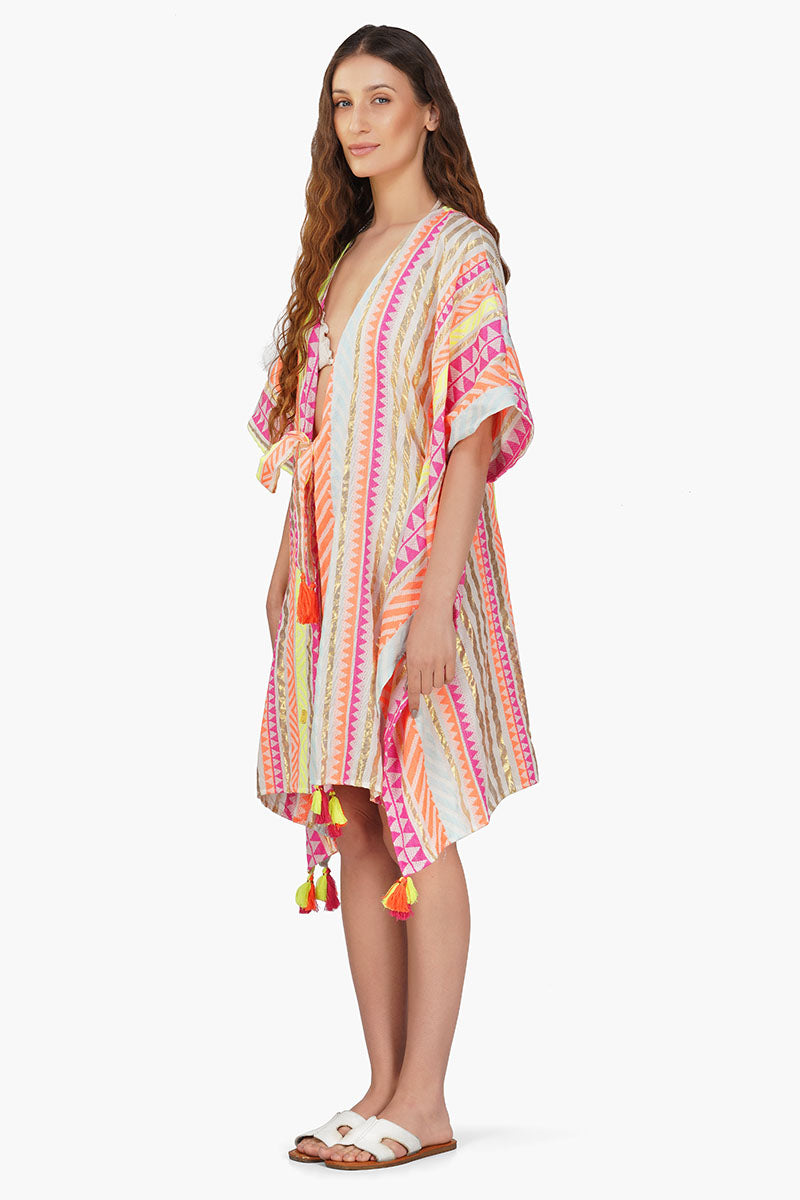 Fluorescent Striped Cover Up