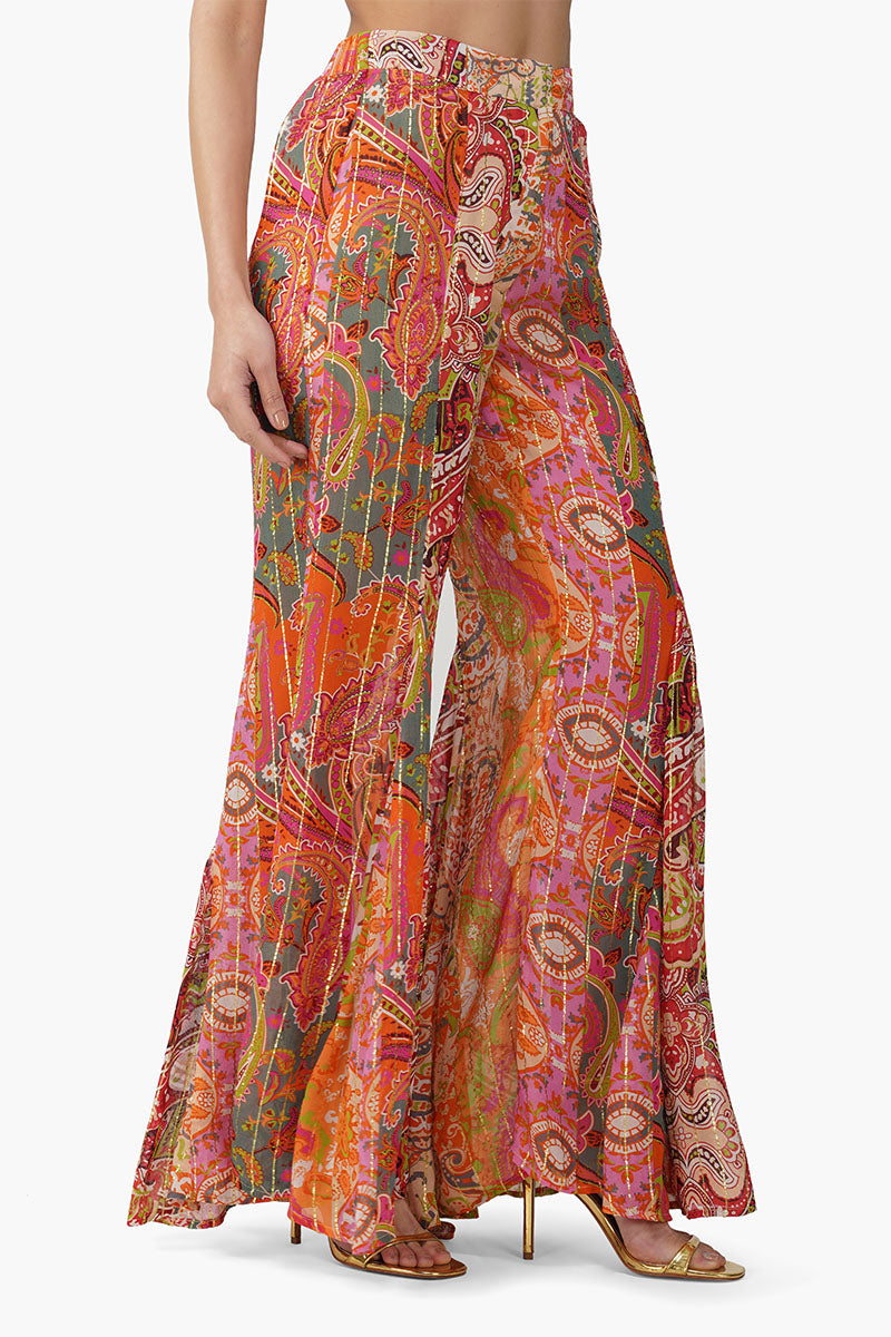 Multi Palm Paisey Flared Pant