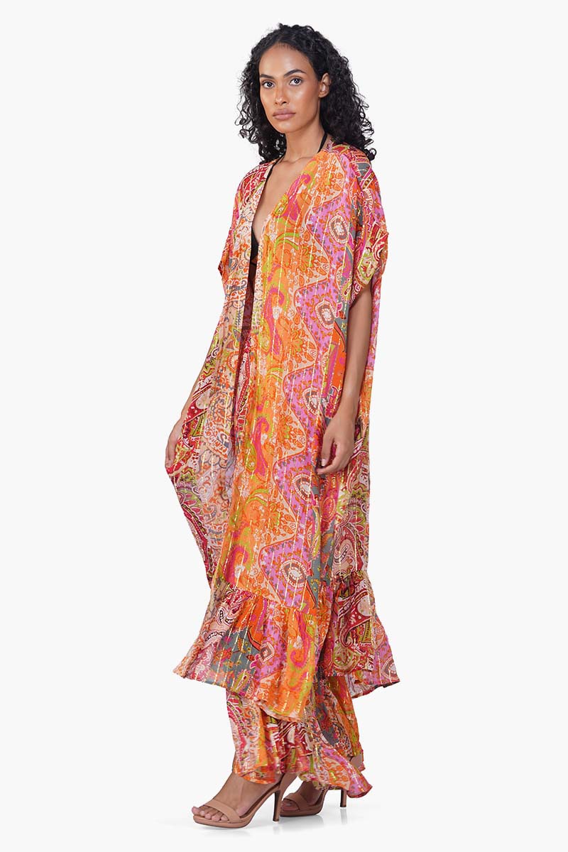 Multi Palm Paisey Frill Cover Up