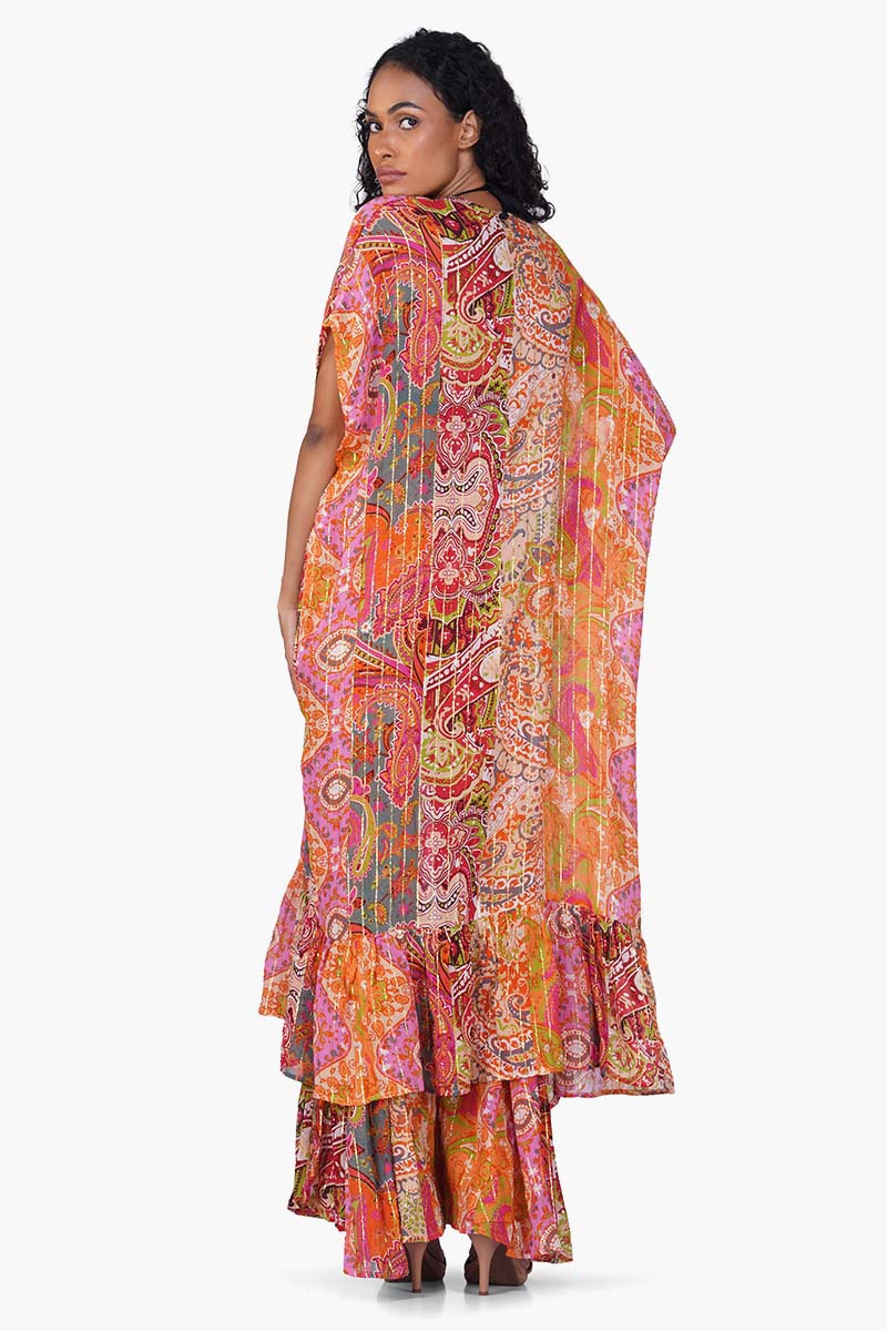 Multi Palm Paisey Frill Cover Up